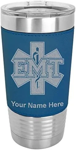 20oz Vacuum Insulated Tumbler Mug, EMT Emergency Medical Technician, Personalized Engraving Included (Faux Leather, Teal) -Kitchen Island Sale 419BlQRyV3L. AC