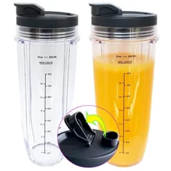 Replacement 32oz Nutri Ninja Blender Cup With Sip & Seal Lid For BL450 BL454 Bl455 BL456 BL480 BL481 BL482 BL490 BL640 BL642 BL682 SS101 SS401 SS351 Nutri Ninja Auto IQ Series Blenders, 2-Pack …