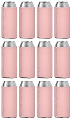 TahoeBay Slim Can Coolers (12-Pack) Blank Neoprene Beer Sleeves (Blush)