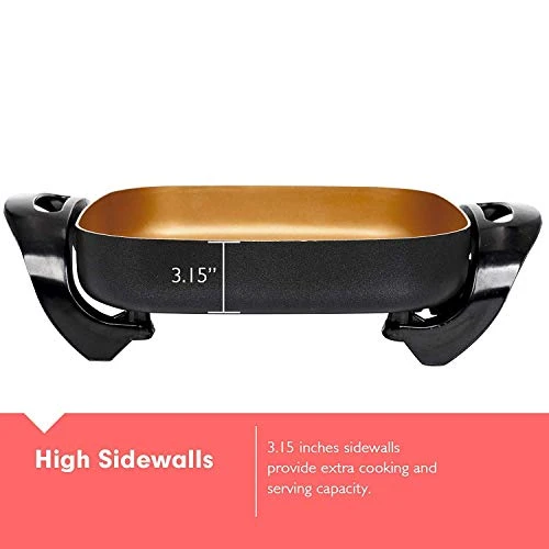 Aynel Professional Non-stick Copper Electric Skillet Jumbo, Deep Dish With Tempered Glass Vented Lid, Upgrade Thermostat, 16”x 12”x 3.15”- 8 Quart, Copper (Copper) 3 Aynel Professional Non-stick Copper Electric Skillet Jumbo, Deep Dish With Tempered Glass Vented Lid, Upgrade Thermostat, 16”x 12”x 3.15”- 8 Quart, Copper (Copper) - Image 3