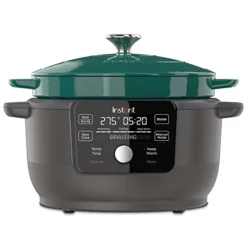 , 6-Quart 1500W Electric Round Dutch Oven, 5-in-1: Braise, Slow Cook, Sear/Sauté, Cooking Pan, Food Warmer, Enameled Cast Iron, Free App With 50 Recipes, Perfect Wedding Gift, Green