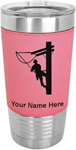 20oz Vacuum Insulated Tumbler Mug, Lineman, Personalized Engraving Included (Faux Leather, Rustic) -Kitchen Island Sale 41A2bThslCL. AC