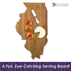 Serving And Cutting Board Illinois State Shaped, Natural Bamboo