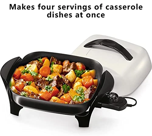 11-Inch Deluxe Nonstick Electric Skillet - Roasts, Fries, Grills, Stews, Bakes, Makes Casseroles For Four People, Black/White 2 11-Inch Deluxe Nonstick Electric Skillet - Roasts, Fries, Grills, Stews, Bakes, Makes Casseroles For Four People, Black/White - Image 2