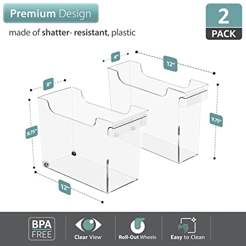 Roll Out Bottle Organization Bins - 2 Sizes Pantry Under Sink Organizer With Wheels & Handles - Clear Plastic Organizing Containers For Cleaning Supplies - Kitchen Cabinet Laundry Room Storage 3 Roll Out Bottle Organization Bins - 2 Sizes Pantry Under Sink Organizer With Wheels & Handles - Clear Plastic Organizing Containers For Cleaning Supplies - Kitchen Cabinet Laundry Room Storage - Image 3