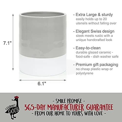 Utensil Holder – Crock - Caddy - Extra Large Ceramic Organizer For Kitchen Countertop - Modern Or Rustic Farmhouse Decor - Gray & Natural White - Jar Holds All Spatulas, Spoons & Tools 4 Utensil Holder – Crock - Caddy - Extra Large Ceramic Organizer For Kitchen Countertop - Modern Or Rustic Farmhouse Decor - Gray & Natural White - Jar Holds All Spatulas, Spoons & Tools - Image 4