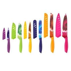 Tie Dye Pattern Knife Set With Shears And Blade Covers, 12-Piece, Multicolor