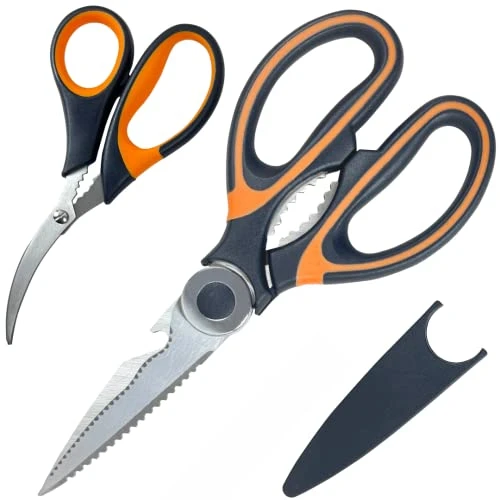 GENERIC Kitchen Shears - Includes Bonus Seafood Scissors, Kitchen Scissors Set Stainless Steel Utility Scissors Multipurpose Barbecue And Poultry Scissors For Cutting Fish, Vegetables, Herbs, 2-Pack 1 GENERIC Kitchen Shears - Includes Bonus Seafood Scissors, Kitchen Scissors Set Stainless Steel Utility Scissors Multipurpose Barbecue And Poultry Scissors For Cutting Fish, Vegetables, Herbs, 2-Pack