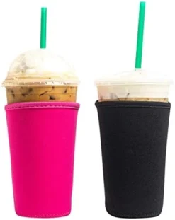 Axendale And Co Reusable Neoprene Insulator Sleeves For Iced Coffee And Cold Drink Cups (2 PK Medium 22-24oz, Black Smooth) -Kitchen Island Sale 41Ba01ZfbdL. AC