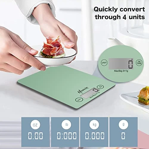 Digital Food Scale, 11lb/5kg Electronic Glass Kitchen Scale 4 Units LCD Display Scale For Weighing 1g/0.01oz Precise Graduation Innovative Green Design 2 Digital Food Scale, 11lb/5kg Electronic Glass Kitchen Scale 4 Units LCD Display Scale For Weighing 1g/0.01oz Precise Graduation Innovative Green Design - Image 2