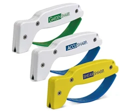 CcuSharp Knife Sharpener Multipack - Includes Knife Sharpener, Garden Tool Sharpener & Scissors Sharpener - Restores, Repairs & Hones Blades & Edges - Diamond-Honed Tungsten Carbide Sharpener -3 Pack