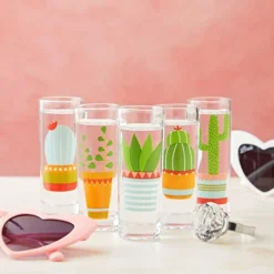 5-Pack Cactus Shot Glasses Set For Bachelorette, Fiesta Supplies, Western-Themed Party, Round, Decorative Shot Glasses With Heavy Base For Tequila, Whiskey, Vodka (2 Oz) -Kitchen Island Sale 41CgVKuyfbL