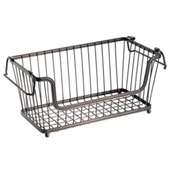 MDesign Stackable Metal Basket For Kitchen Storage - Wire Farmhouse Bin Basket W/Handles For Pantry - Stacking Wire Basket Organizer For Food, Drinks, Snacks - Hyde Collection, 3 Pack, Bronze -Kitchen Island Sale 41ChqYzCaGL