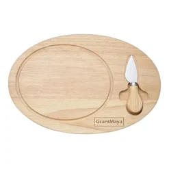 11.8 X 7.8'' Cheese Board Rubberwood Cutting Chopping Board With Juice Groove Knife For Meat Vegetables Fruits Cheese Kitchen Camping Housewarming Christmas Thanksgiving Anniversary Birthday Party