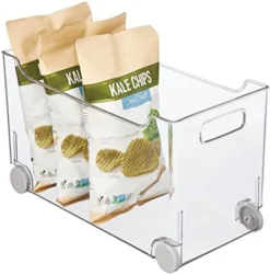 Plastic Storage Container Bin Box With Rolling Wheels And Handle For Kitchen Organization - Pantry, Cupboard, Cabinet Shelves, Or Under Sink - Lumiere Collection - Clear/Gray -Kitchen Island Sale 41DC8VgEupL. AC