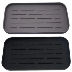 WeTest 2 Pack Premium Kitchen Sink Silicone Sponge Holder - Sink Organizer Tray For Soap Dispenser, Sponges, Scrubber (Black/Grey) (LJ-JSL-1127C1)