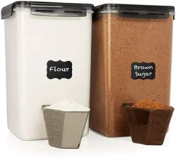 XXL 7 Qt / 6.5 L / 220 Oz Food Storage Airtight Pantry Containers [Set Of 2] WIDE & DEEP + FREE 2 Measuring Cup + Deal For Sugar, Flour - Clear Plastic - Leakproof - BPA Free - Clear -Kitchen Island Sale 41DnjVh7lML. AC
