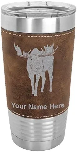 20oz Vacuum Insulated Tumbler Mug, Moose, Personalized Engraving Included (Faux Leather, Rustic) -Kitchen Island Sale 41DnwlucczL. AC
