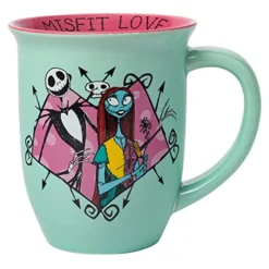 Disney Nightmare Before Christmas Jack And Sally Misfit Love Wide Rim Ceramic Mug, 16 Ounces