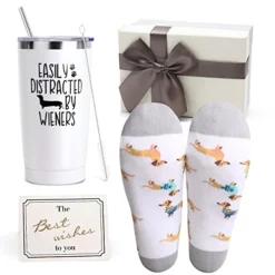 Dachshund Gifts For Women,20 OZ Wine Tumble Gifts For Dog Mom, Unique Gifts Idea Basket Box With Novelty Socks For Veterinarian,Animal Rescue,Dog Lover Funny Gag Gifts For New Puppy Baby Owners