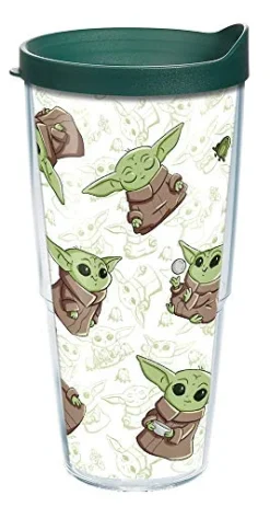 Tervis Made In USA Double Walled Star Wars - The Mandalorian Child Playing Insulated Tumbler Cup Keeps Drinks Cold & Hot, 24oz, Clear