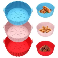 3-Pack Air Fryer Silicone Pot, 8 Inch Air Fryer Silicone Liners, Heat Resistant Air Fryers Oven Accessories, Replacement Of Parchment Paper, Air Fryer Silicone Basket Fits 3.6 To 6.8QT Air Fryer