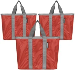 CleverMade SnapBasket Reusable Grocery Shopping Bags With Reinforced Bottom And Zippered Storage Pocket, Collapsible Durable Premium Utility Totes, 20L Size, Orange/Charcoal, 3 Pack -Kitchen Island Sale 41FFmA9odoL. AC