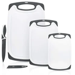 HEF GRIDS Durable Plastic Cutting Board Set, Chopping Board Thick Plastic, For Vegetable Meat Or Cheese With Non-Slip Feet And Handles With Juice Groove (GREY)