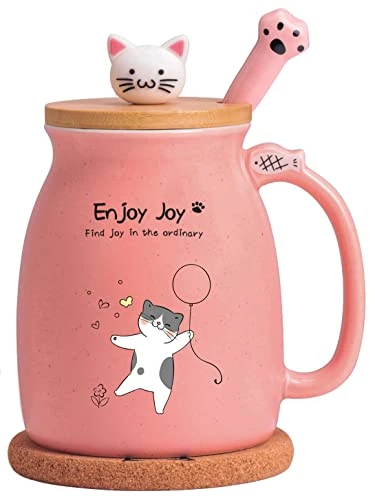 Novelty Cat Mug Cute Ceramic Coffee Cup With Kawaii Wooden Kitty Lid, Lovely Cat Claw Spoon, Anime Wooden Cat Coaster, Cat Things Pink Birthday Mug Gift For Cat Lovers Girl Kids Women 480ML (Pink) 1 Novelty Cat Mug Cute Ceramic Coffee Cup With Kawaii Wooden Kitty Lid, Lovely Cat Claw Spoon, Anime Wooden Cat Coaster, Cat Things Pink Birthday Mug Gift For Cat Lovers Girl Kids Women 480ML (Pink)