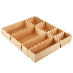 8 Pcs Bamboo Drawer Organizer Utensil Tray Kitchen Storage Box 4-Size Versatile Dividers Cutlery Holders Bins Containers For Flatware Kitchen Utensils
