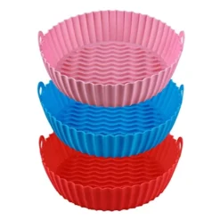3 Pcs Air Fryer Silicone Liners Fit 3 To 5 Qt Airfryer,7.5 Inch Reusable Silicone Air Fryer Liners,Easy To Clean Air Fryer Liners Silicone,Heat Resistant Air Fryer Liners (Red+Pink+Blue)