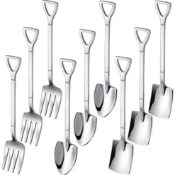 9 Pcs Mini Shovel Spoons And Fork Set For Desserts Include 3 Shovel Shape Spoons 3 Pointed Spoons And 3 Stainless Steel Fork Spoons Ice Cream Spoons For Home Party Kitchen Restaurant Bistro (Silver)