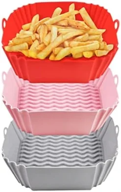 YCQQPRO Silicone Air Fryer Liner, 9.5inch Reusable Air Fryer Silicone Basket, Heat Resistant Easy Cleaning Air Fryers Silicone Pot For 6QT Or Bigger Air Fryer Oven Acessories (2 Pack, Blue & Grey) -Kitchen Island Sale 41GYCUDUqbL. AC