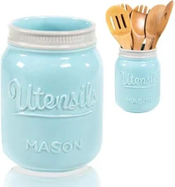 Wide Mouth Mason Utensil Holder - Large Ceramic Kitchen Utensil Holder - Rustic Farmhouse Caddy Organizer For Cooking Utensils, Spatula, Accessories - Beautiful Farm House Countertop Crock Decor 7 Wide Mouth Mason Utensil Holder - Large Ceramic Kitchen Utensil Holder - Rustic Farmhouse Caddy Organizer For Cooking Utensils, Spatula, Accessories - Beautiful Farm House Countertop Crock Decor -Kitchen Island Sale 41GdxhE3dSL. AC