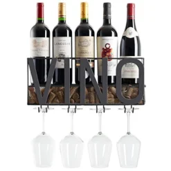 Wall Mounted Wine Rack | Wine Bottle Holder| Hanging Stemware Glass Holder | Cork Storage | Storage Rack | Home & Kitchen Decor (VINO - Bold)