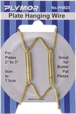 Plymor Shiny Gold Finish Wall Mountable Plate Hanger, 3.5" H X 2.5" W X 0.375" D (For Plates 2" - 3"), Pack Of 2