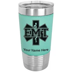 20oz Vacuum Insulated Tumbler Mug, EMT Emergency Medical Technician, Personalized Engraving Included (Faux Leather, Teal)
