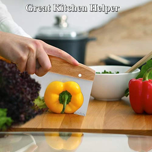 Bench Scraper Set Of 2, HaSteeL Metal Dough Scraper Cutter Pastry Chopper With Wooden Handle, Heavy Duty Stainless Steel Griddle Scraper With Measuring Marks For Cooking Baking Grilling 4 Bench Scraper Set Of 2, HaSteeL Metal Dough Scraper Cutter Pastry Chopper With Wooden Handle, Heavy Duty Stainless Steel Griddle Scraper With Measuring Marks For Cooking Baking Grilling - Image 4