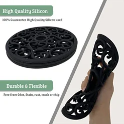 Silicone Trivet Mat 3 Set In Heart Design Trivets. Hot Pan Holder Hot Pads For Countertop & Table. Non Slip, Serving Dishes Plates. Dishwasher Safe, Heat Resistant Kitchen Gadgets, Black -Kitchen Island Sale 41Htkgho2jL