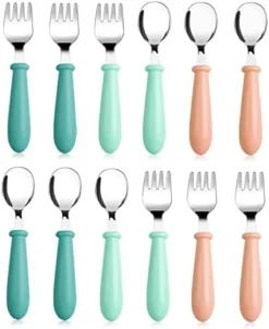 12 Pieces Toddler Utensils Toddler Silverware Forks And Spoons, Kids Silverware Stainless Steel Children's Safe Cutlery Set With Round Handle For Self Feeding, 6 X Baby Forks, 6 X Spoons -Kitchen Island Sale 41IUx9LTs3L. AC