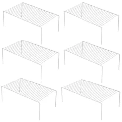 IPEGTOP Set Of 6 Large (15.7 X 9.4 Inch) Kitchen Cupboard Organiser, Freezer Cabinet Storage Shelf Wire Rack, Rustproof Stainless Steel Shelves For Fridge Pantries Countertops Utensils - White