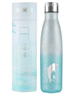Dolphin Gifts For Women, Dolphin Gifts For Christmas, Stainless Steel Glitter Bottle 17oz, Silver-Blue