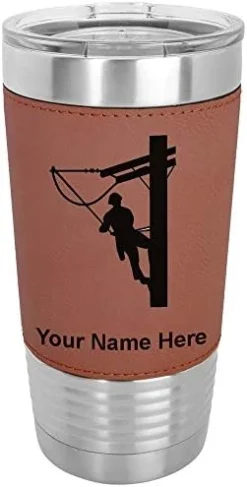 20oz Vacuum Insulated Tumbler Mug, Lineman, Personalized Engraving Included (Faux Leather, Rustic) -Kitchen Island Sale 41IvH49KnPL. AC