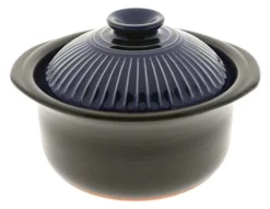 190-808 Earthenware Rice Cooker With Matte And Cobalt Blue Spoke, Black