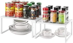 2 Pack- Simple Trending Cabinet Shelf Organizer, Kitchen Counter Shelf Rack For Pantry Organization, Expandable Stackable, White -Kitchen Island Sale 41JS9GPYF4L. AC