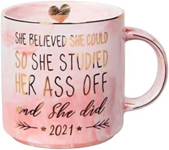 2021 Graduation And Congratulations Gifts For Her - Presents For College Nurse Graduated Women - She Believed She Could So She Did - Pink Marble Ceramic Coffee Mug 11 Oz -Kitchen Island Sale 41JT5lAt3fL. AC