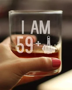 59 + 1 Middle Finger - Funny 60th Birthday Whiskey Rocks Glass Gifts For Men & Women Turning 60 - Fun Whisky Drinking Tumbler -Kitchen Island Sale 41JbaADS5rL