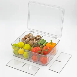 Smartified Fridge Organizer Bin With Lid & Removable Dividers - Stackable Multipurpose For Teabags, Art & Crafts - Kitchen Pantry Refrigerator Freezer