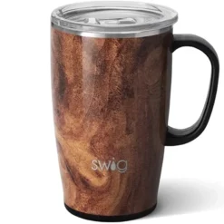 18oz Insulated Coffee Mug With Handle & Lid, Cup Holder Friendly, Dishwasher Safe, Stainless Steel Travel Mugs Insulated For Hot And Cold Drinks (Black Walnut)