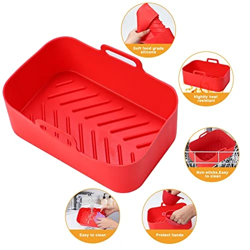 2PCS Air Fryer Silicone Pot Air Fryer Silicone Liners - Silicone Air Fryer Reusable Liners For 8 QT Ninja Foodi DZ201 DZ401, Food Safe Reusable Air Fryer Silicone Basket, Easy Cleaning Air Fryer Pan W/Oil Brush BBQ Clip Silicone Oven Mitts (Red) 6 2PCS Air Fryer Silicone Pot Air Fryer Silicone Liners - Silicone Air Fryer Reusable Liners For 8 QT Ninja Foodi DZ201 DZ401, Food Safe Reusable Air Fryer Silicone Basket, Easy Cleaning Air Fryer Pan W/Oil Brush BBQ Clip Silicone Oven Mitts (Red) - Image 6